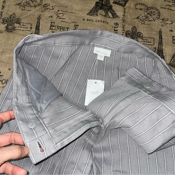 J.Jill NWT! Linen Stretch Gray/White Straight Leg Crop Pant Size 10 - Picture 7 of 14